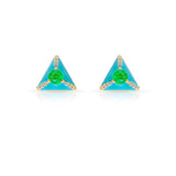Emerald and Diamond Blue Enamel Triangular Earrings, 18k