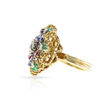 Ruby, Emerald, Sapphire and Diamond Floral Ring, 18k