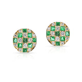 Emerald and Diamond Checkerboard Stud Earrings, 18k