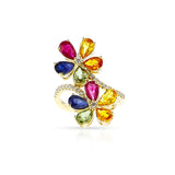 Multi-Sapphire and Diamond Double Floral Cocktail Ring, 14k