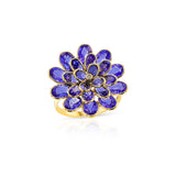 Tanzanite and Diamond Cocktail Floral Ring, 18K