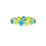 Blue Topaz and Peridot Cabochon Single Band, 18K