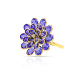 Tanzanite and Diamond Cocktail Floral Ring, 18K