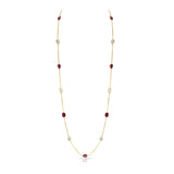 40" Rainbow Moonstone and Pink Tourmaline, 18K