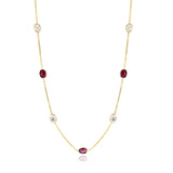 40" Rainbow Moonstone and Pink Tourmaline, 18K