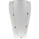 40" Rainbow Moonstone and Pink Tourmaline, 18K