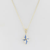 Blue and White Enamel and Gold Lining Kintsugi Pendant Necklace, 14K