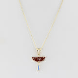 Red and Blue Enamel and Gold Lining Kintsugi Pendant Necklace, 14k