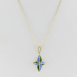 Blue and Green Enamel and Gold Lining Kintsugi Pendant Necklace, 18k