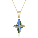 Blue and Green Enamel and Gold Lining Kintsugi Pendant Necklace, 18k