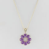 Purple Floral Enamel and Gold Lining Kintsugi Pendant Necklace, 14k