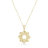 White Floral Enamel and Gold Lining Kintsugi Pendant Necklace, 14K