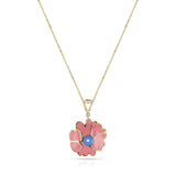 Pink and Blue Floral Enamel and Gold Lining Kintsugi Pendant Necklace, 14k