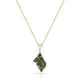 Two Triangle Green Enamel and Gold Lining Kintsugi Pendant Necklace, 14K