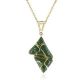 Two Triangle Green Enamel and Gold Lining Kintsugi Pendant Necklace, 14K
