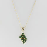 Two Triangle Green Enamel and Gold Lining Kintsugi Pendant Necklace, 14K