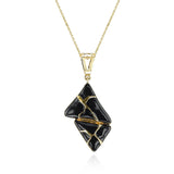 Two Triangle Black Enamel and Gold Lining Kintsugi Pendant Necklace, 14K