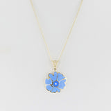 Blue Floral and Gold Lining Kintsugi Pendant Necklace, 14K
