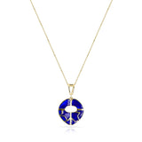 Dark Blue Enamel and Gold Lining Kintsugi Pendant Necklace, 14k