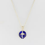 Dark Blue Enamel and Gold Lining Kintsugi Pendant Necklace, 14k