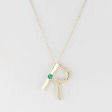 Bold and Textured Gold "R" Alphabet with Malachite Cabochon Pendant Necklace, 14k