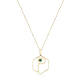 Hexagon "P" Alphabet with Malachite Cabochon Pendant Necklace, 14k