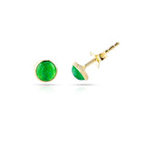 Emerald Round Cabochon Studs, 18K