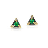 Black Enamel, Diamond and Emerald Triangle Earrings, 14k