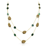 Blue and Brown Diamond Slices Double Line Necklace, 14k