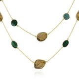 Blue and Brown Diamond Slices Double Line Necklace, 14k