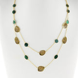 Blue and Brown Diamond Slices Double Line Necklace, 14k