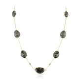 Black Rutilated Quartz and Diamond Rose Cut, 14k