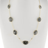 Black Rutilated Quartz and Diamond Rose Cut, 14k