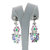 Carved Ruby, Emerald, Sapphire and Diamond Dangling Earrings, 18k