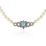 M. Gérard Paris Turquoise, Pearl, & Diamond, 18k Earrings + Necklace Set