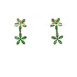 Double Floral Marquise Emerald and Diamond Dangling Earrings, 14K