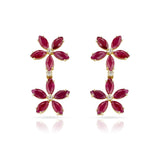 Double Floral Marquise Ruby and Diamond Dangling Earrings, 14K