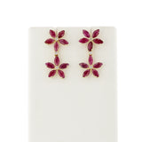 Double Floral Marquise Ruby and Diamond Dangling Earrings, 14K