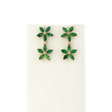 Double Floral Marquise Emerald and Diamond Dangling Earrings, 14K