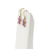 Floral Marquise Amethyst and Diamond Dangling Hoop Earrings, 14k Yellow Gold