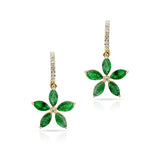 Floral Marquise Emerald and Diamond Dangling Hoop Earrings, 14k White Gold