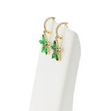 Floral Marquise Emerald and Diamond Dangling Hoop Earrings, 14k White Gold