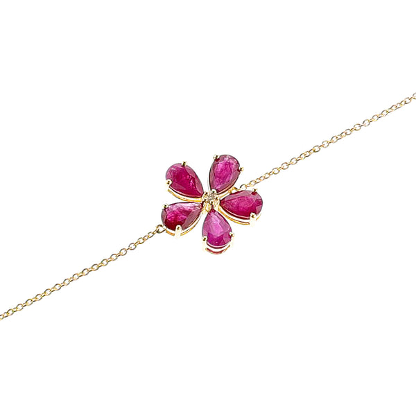 Floral Pear Ruby and Diamond Bracelet, 14k