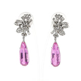Art Deco AGL Certified Natural Pear Pink Topaz and Diamond Earrings, Platinum