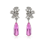Art Deco AGL Certified Natural Pear Pink Topaz and Diamond Earrings, Platinum