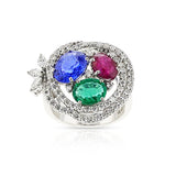 18K Ruby, Emerald, Sapphire and Diamond Cocktail Ring