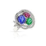 18K Ruby, Emerald, Sapphire and Diamond Cocktail Ring