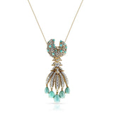 Turquoise and Diamond Fringe Necklace, Detachable Brooch, 18k