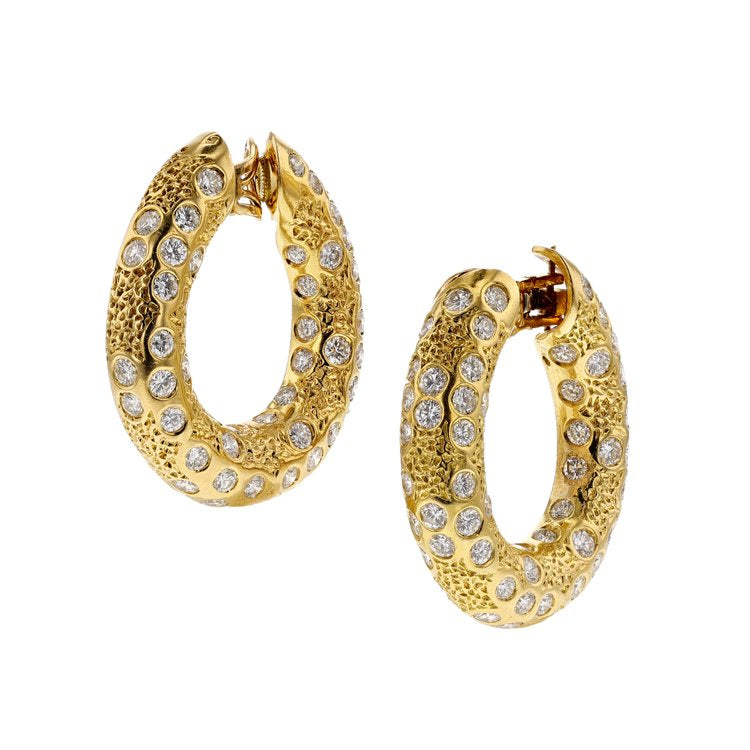 Van Cleef & Arpels (Péry et Fils) Diamond and Gold Hoop Earrings