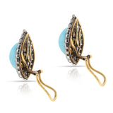 GIA Certified Natural Turquoise Cabochon and Diamond Earrings, 18k